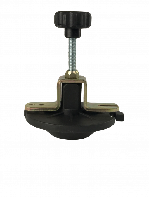 a black and yellow master cylinder cap adapter. Master cylinder cap adapters are tools used to replace the cap on a master cylinder, which is a part of a car's braking system.