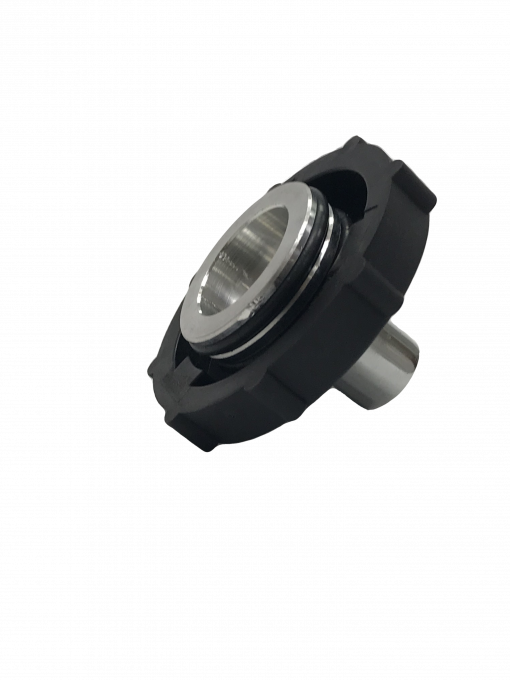 a close-up of a metal bearing. It is circular and silver in color, with a black inner race.