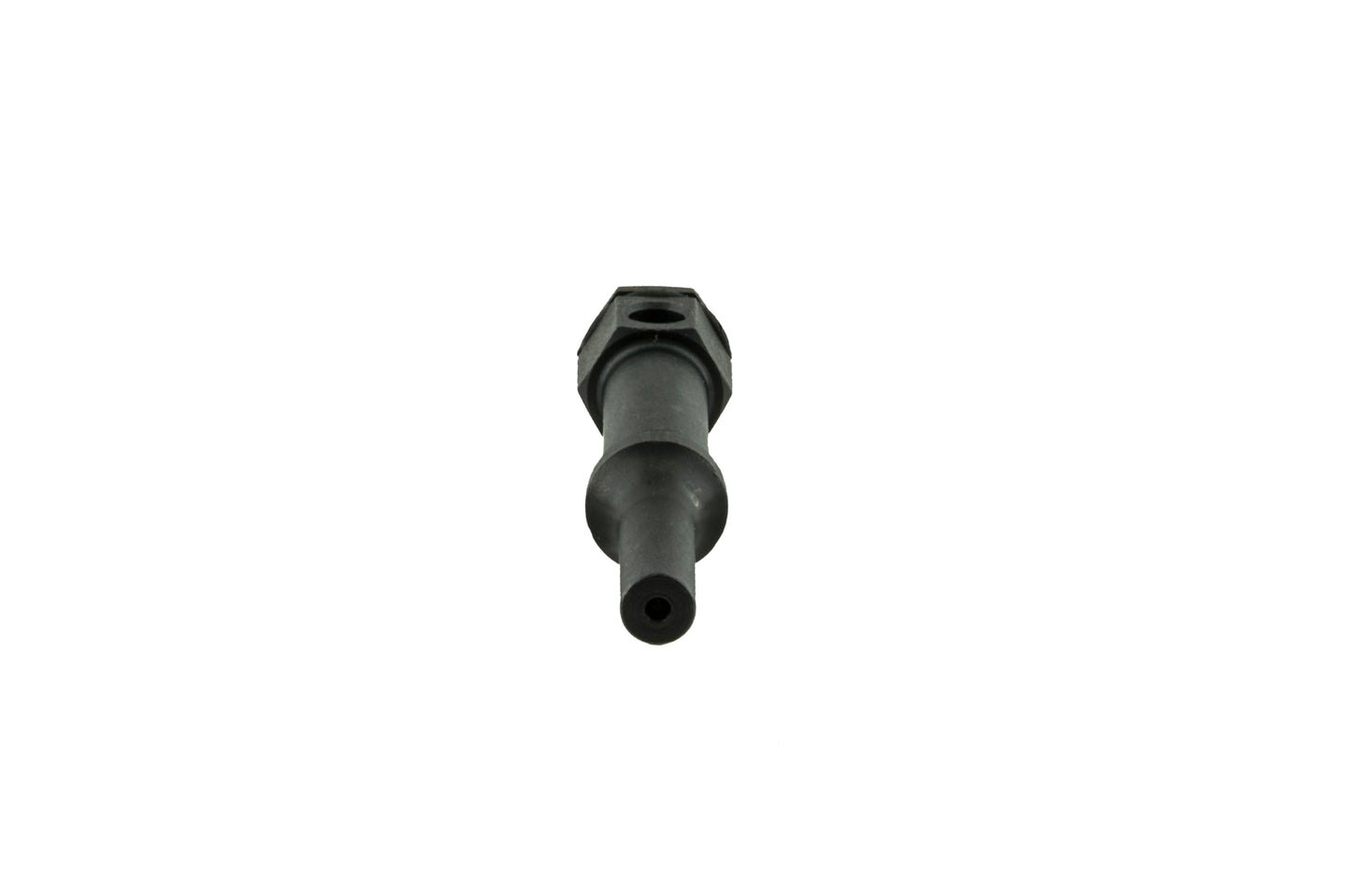 a tool called a brake bleed screw remover. It is a small, black metal tool that is used to remove stripped or damaged brake bleed screws from calipers. The tool has a plunger with a hole in the center that fits over the damaged screw. A screw in the handle of the tool tightens a collet, which expands the plunger and grips the damaged screw. Once the screw is gripped, it can be turned out of the caliper.