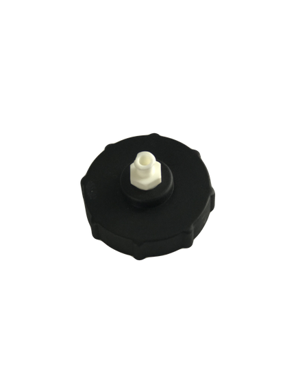 Black plastic BC-01 master cylinder cap with a white top. It is an individual cap adapter designed for Chrysler, Dodge, Jeep, and Plymouth master cylinder reservoirs.  These are low-pressure adapters designed for 15-17 psi.