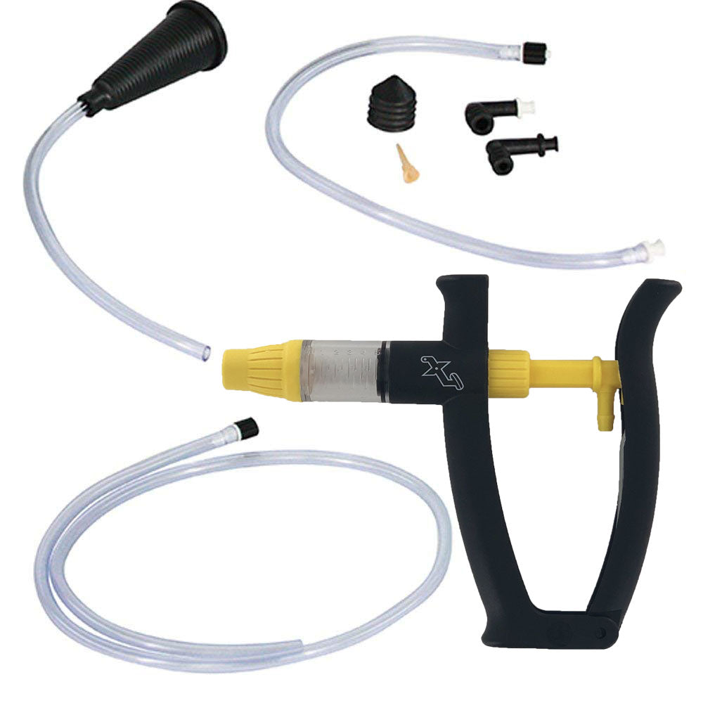 The image you sent is of the V-5 DIY Reverse One-Man Brake Bleeder, a tool used for bleeding brakes on a car. It consists of a plastic syringe with a hose attached to the nozzle. The syringe has a pressure gauge on the side.  There is a label on the syringe that says “Phoenix Systems Clutch Bleeder”.  Phoenix Systems is the company that manufactures the tool.